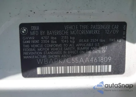 2010 BMW 328I xDrive from USA, damaged, VIN WBAPK7C55AA461809